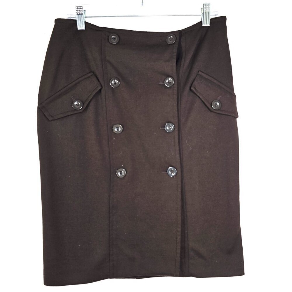 Sandro Sportswear Dark Brown Nautical Buttons Wrap Pencil Skirt